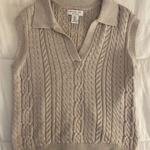 Rachel Zoe Women's V-Neck Cable Knit Sweater Vest - Beige